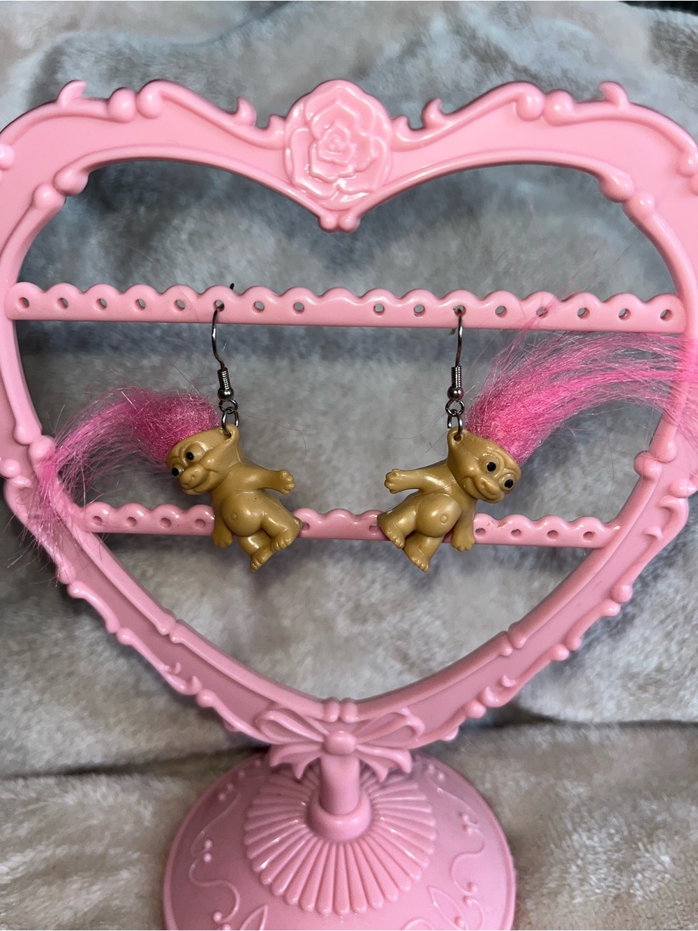 Source Unknown Pink-Haired Troll Doll Drop Earrings for Kids